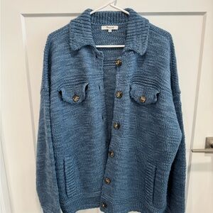 Blue Knit Button-Up Cardigan